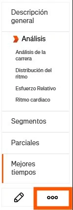 Menú de opciones de actividad Strava para descargar GPX